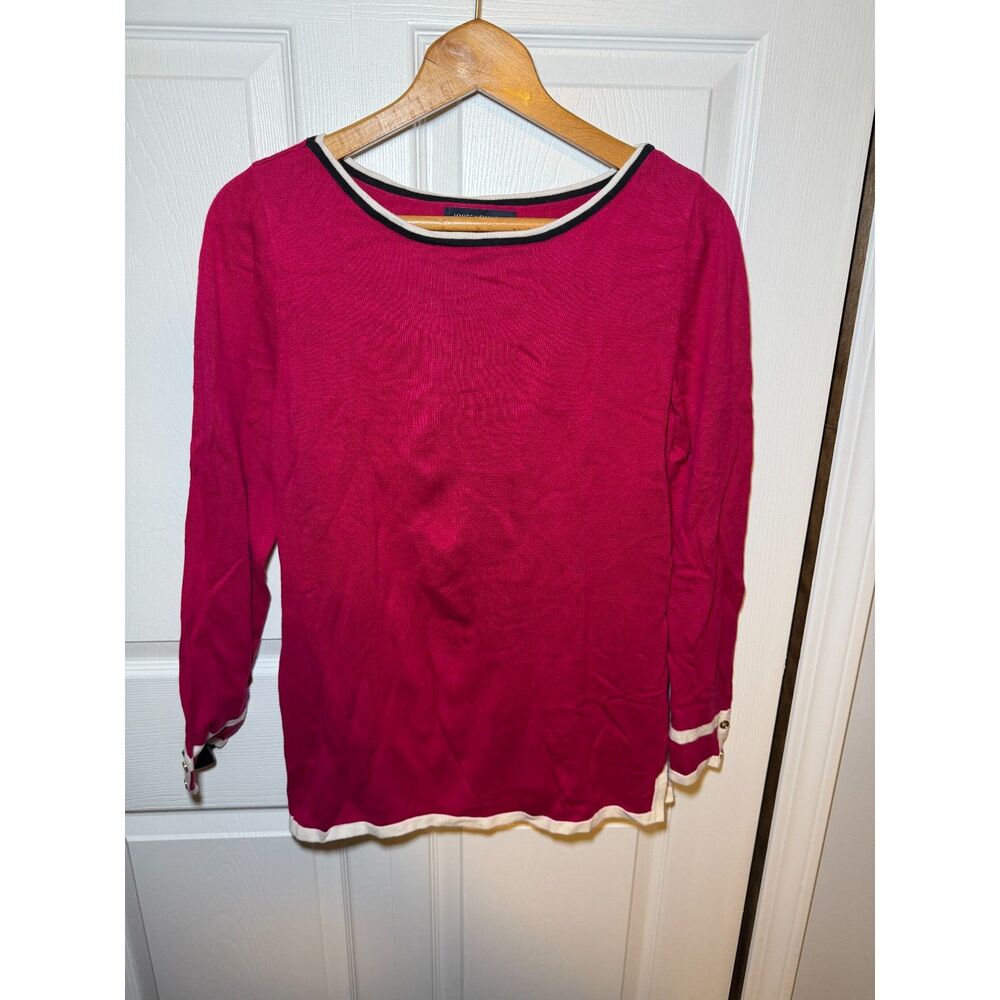 Jones New York Signature Pink Sweater Contrast Trim Button Cuff Size M